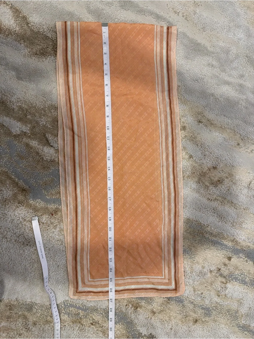 Vintage Halston III 100% Silk Long Scarf Peach Jacquard Made Japan 54 x 11.5